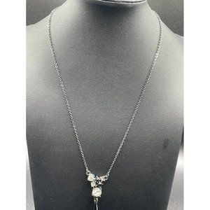 Saq Fashion Jewelry Black Metal Clear & Black Rhinestone Necklace Length 20.5 In